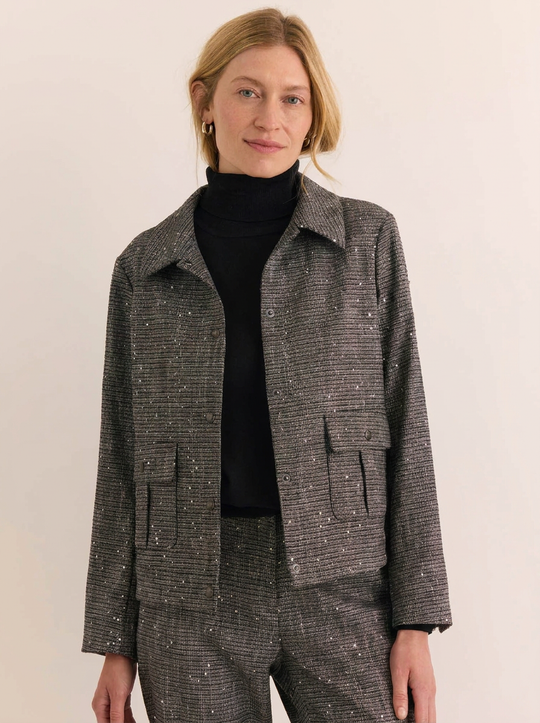 Hannah Long Sleeve Tweed with Sequins Jacket