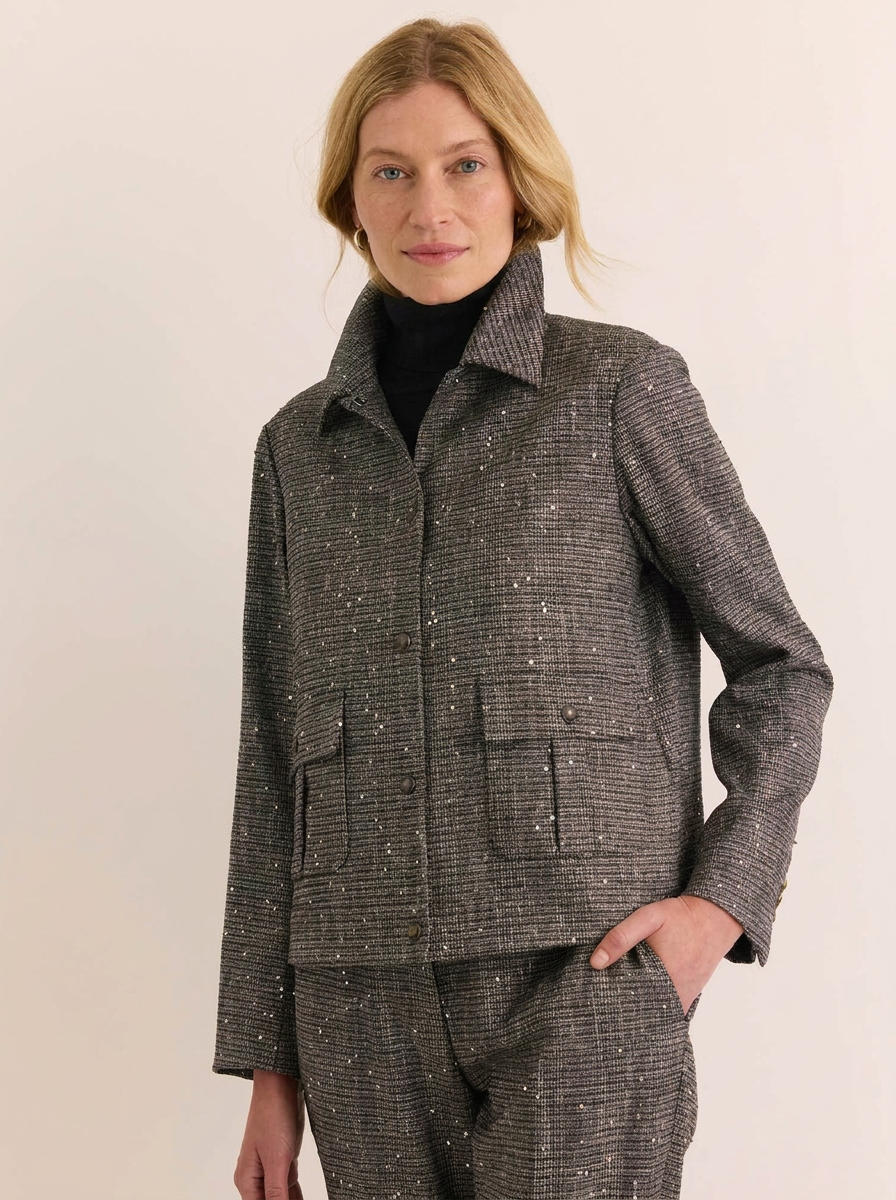 Hannah Long Sleeve Tweed with Sequins Jacket
