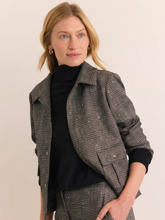 Hannah Long Sleeve Tweed with Sequins Jacket
