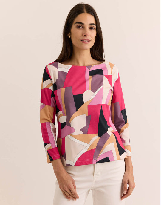 Gissel 3/4 Sleeve Abstract Graphic Boat Neck Tee