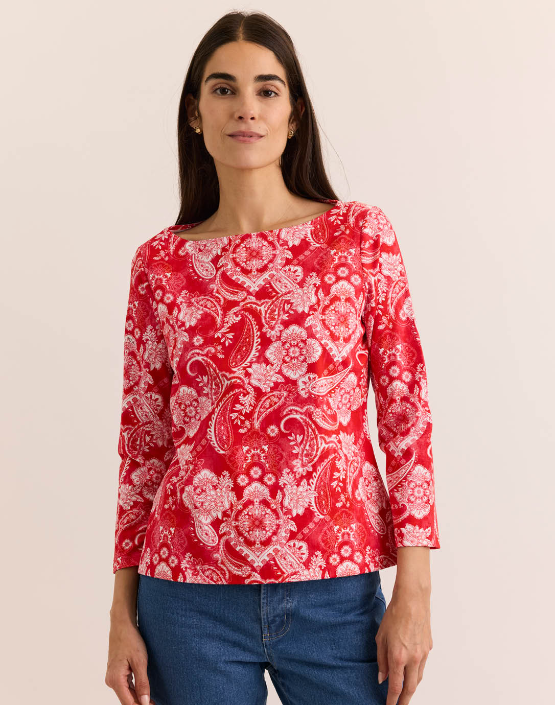 Gissel 3/4 Sleeve Boat Neck Painted Paisley Tee – Hinson Wu