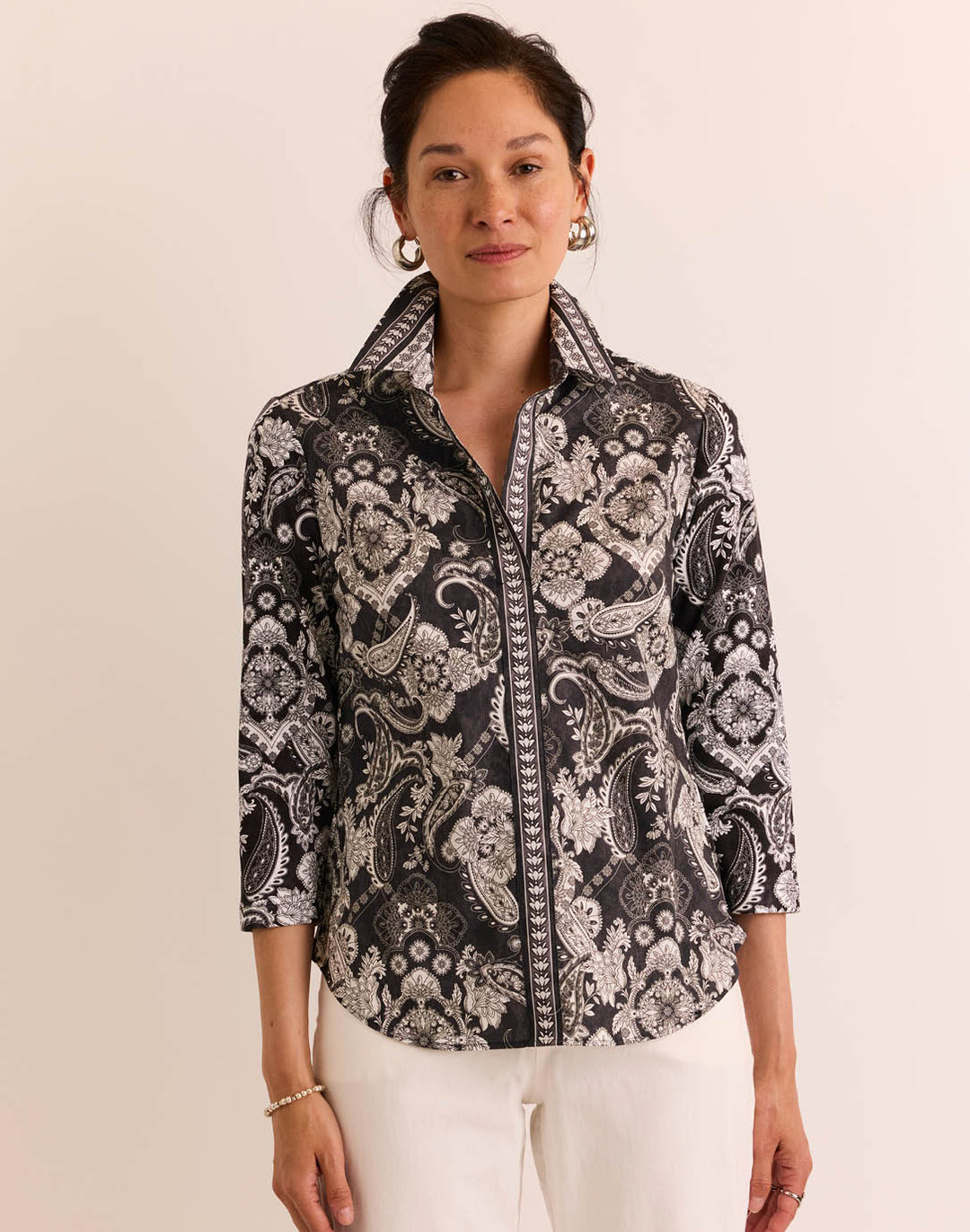 Lizette 3/4 Sleeve Painted Paisley Top