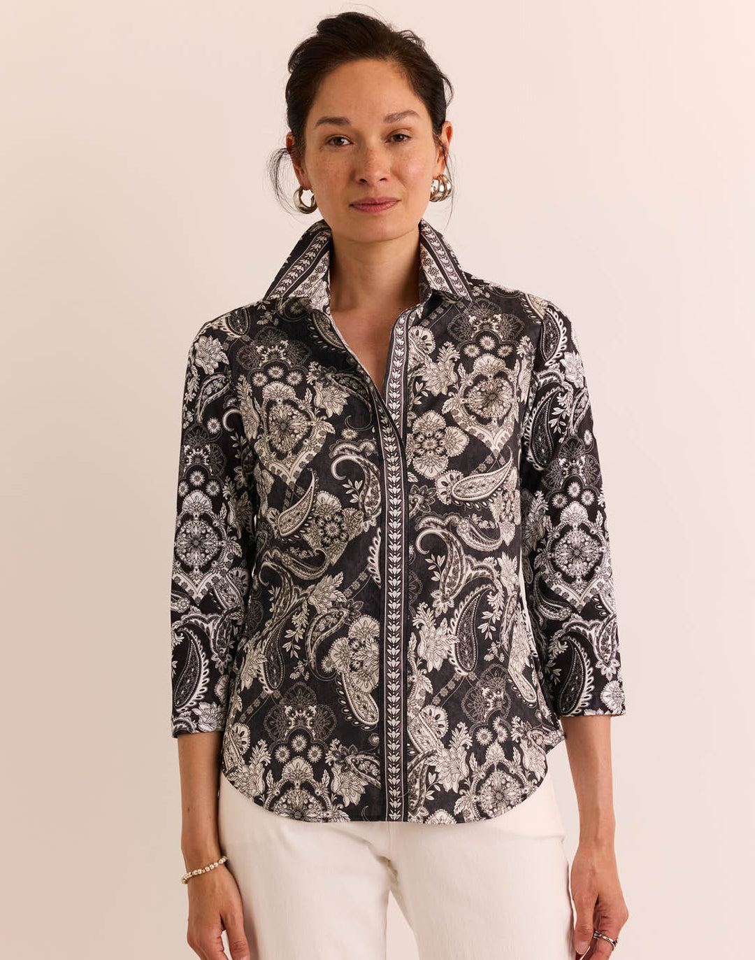 Lizette 3/4 Sleeve Painted Paisley Top