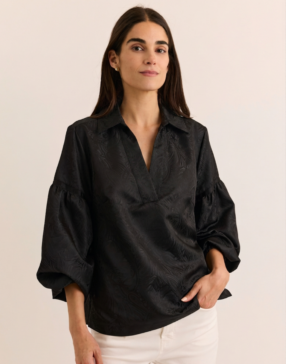 Arianna Long Sleeve Paisley Jacquard Top