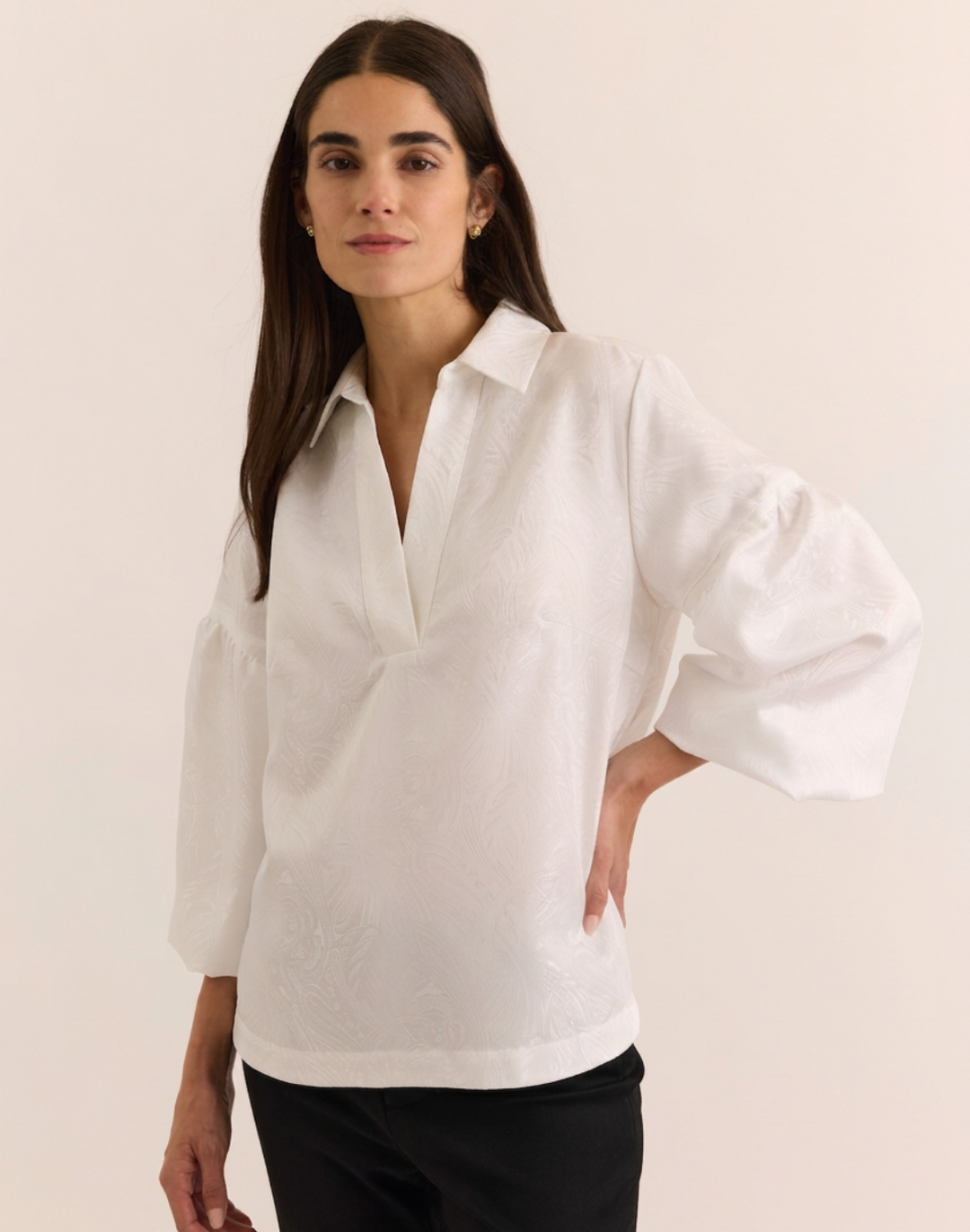 Arianna Long Sleeve Paisley Jacquard Top