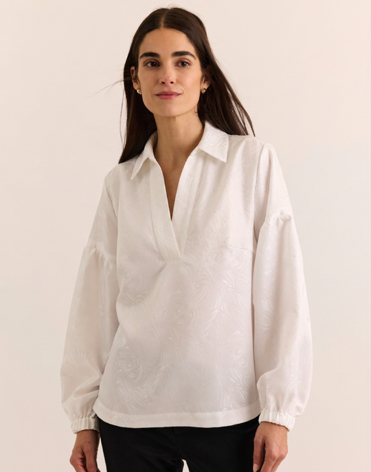 Arianna Long Sleeve Paisley Jacquard Top