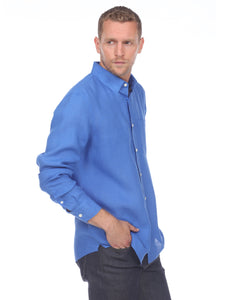 Hampton Men's Long Sleeve Luxe Linen Shirt In Lapis