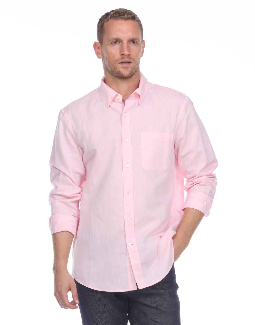 Hampton Men's Long Sleeve Luxe Linen Shirt In Soft Pink