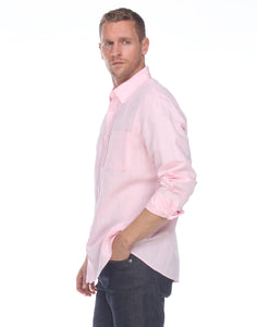 Hampton Men's Long Sleeve Luxe Linen Shirt In Soft Pink