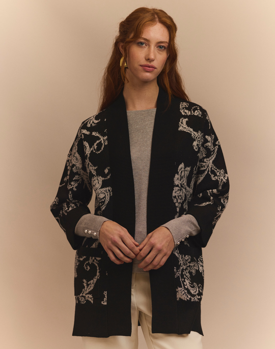 Luna Bracelet Sleeve Lurex Paisley Jacquard Coat