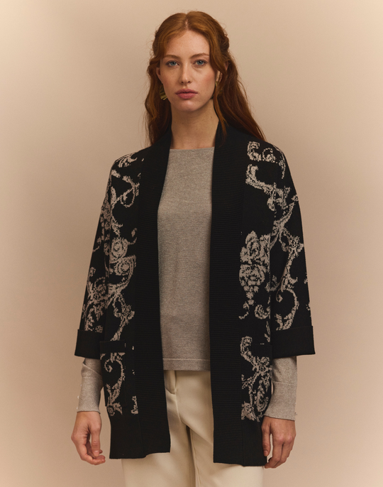 Luna Bracelet Sleeve Lurex Paisley Jacquard Coat