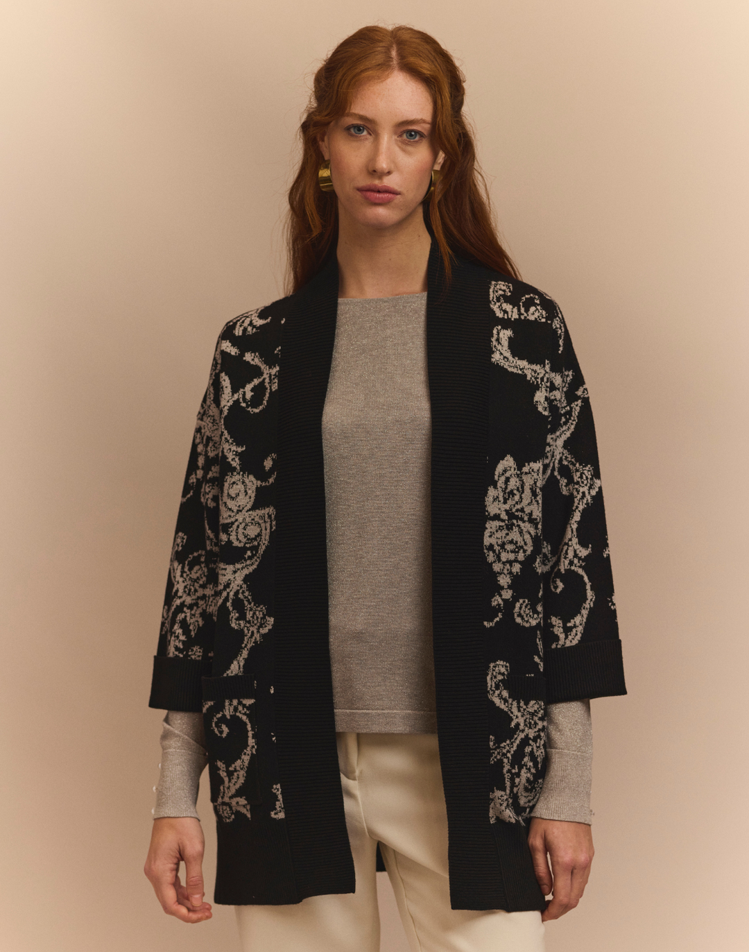 Luna Bracelet Sleeve Lurex Paisley Jacquard Coat