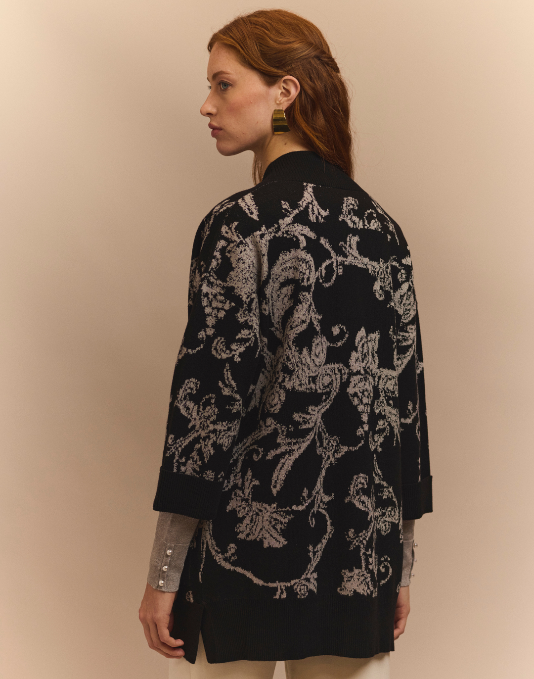 Luna Bracelet Sleeve Lurex Paisley Jacquard Coat