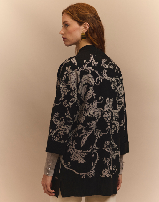 Luna Bracelet Sleeve Lurex Paisley Jacquard Coat