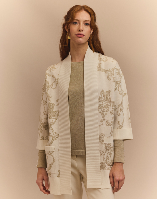 Luna Bracelet Sleeve Lurex Paisley Jacquard Coat