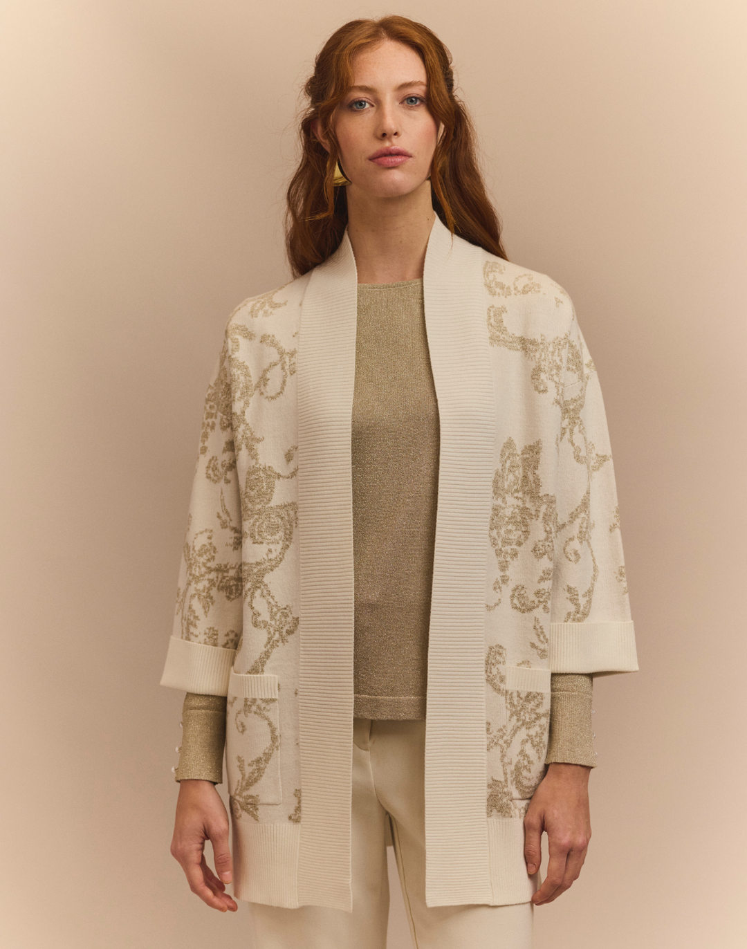 Luna Bracelet Sleeve Lurex Paisley Jacquard Coat