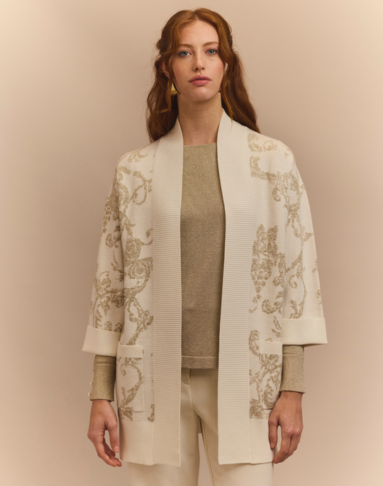 Luna Bracelet Sleeve Lurex Paisley Jacquard Coat