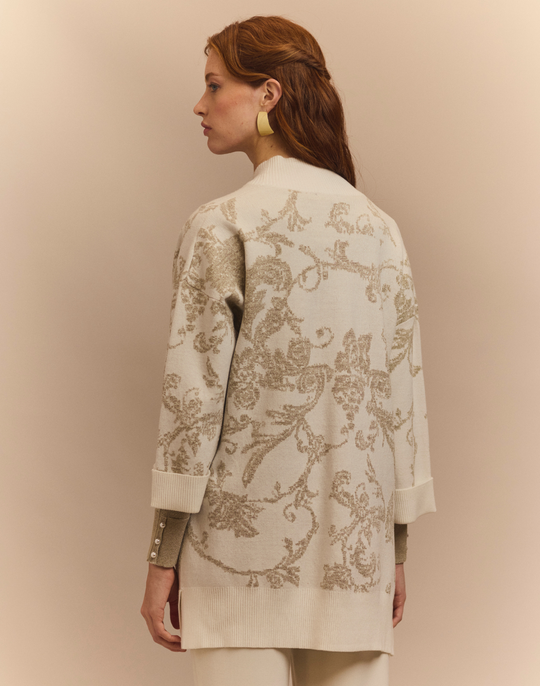 Luna Bracelet Sleeve Lurex Paisley Jacquard Coat