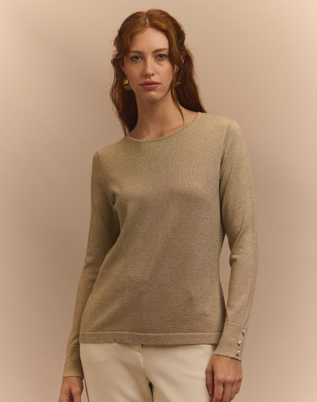Margarita Long Sleeve Lurex Jewel Neck Sweater