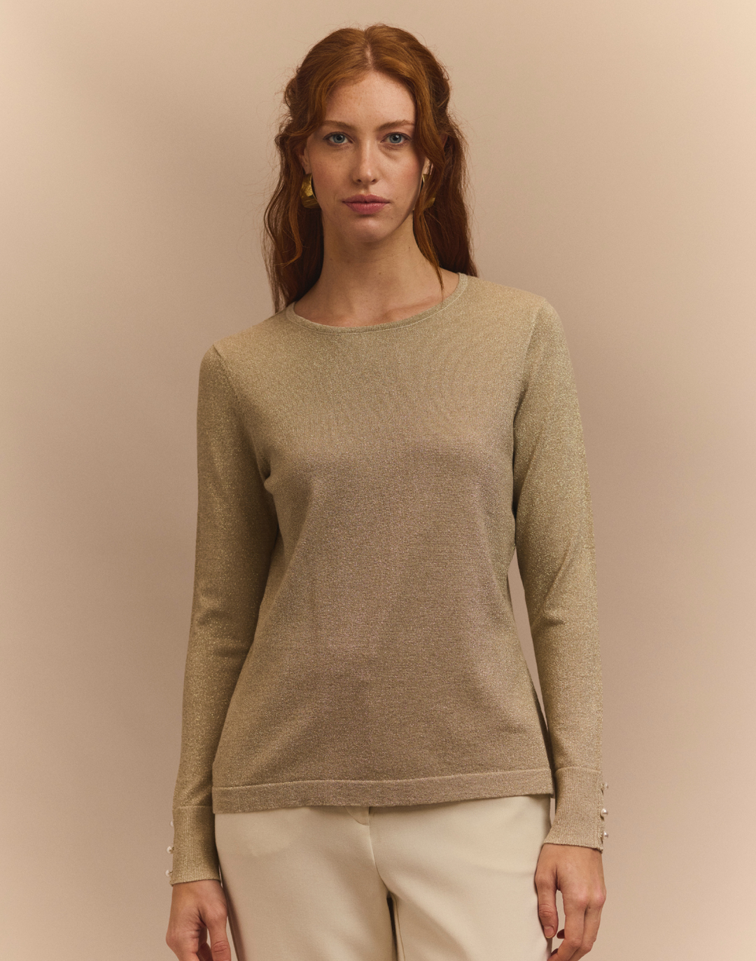 Margarita Long Sleeve Lurex Jewel Neck Sweater
