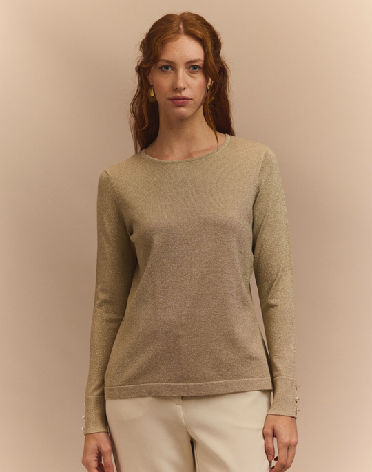 Margarita Long Sleeve Lurex Jewel Neck Sweater