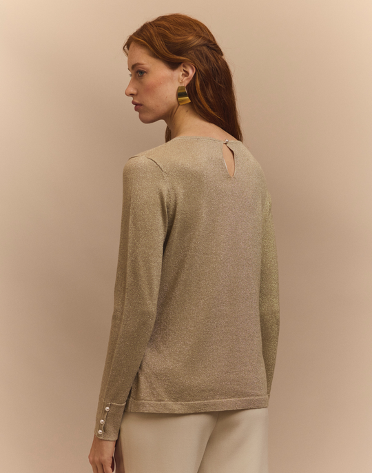 Margarita Long Sleeve Lurex Jewel Neck Sweater