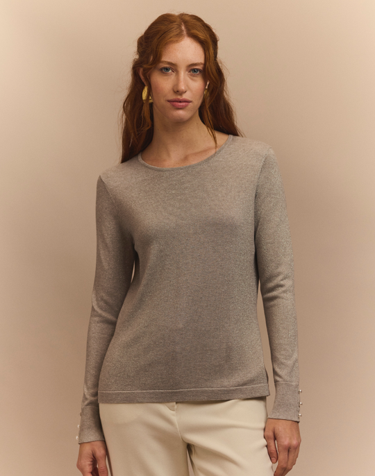 Margarita Long Sleeve Lurex Jewel Neck Sweater