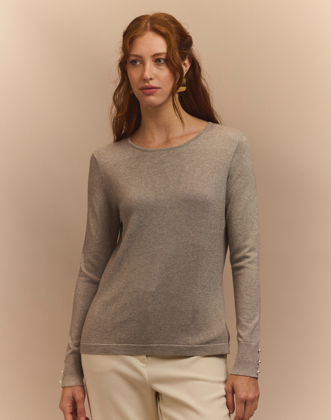 Margarita Long Sleeve Lurex Jewel Neck Sweater