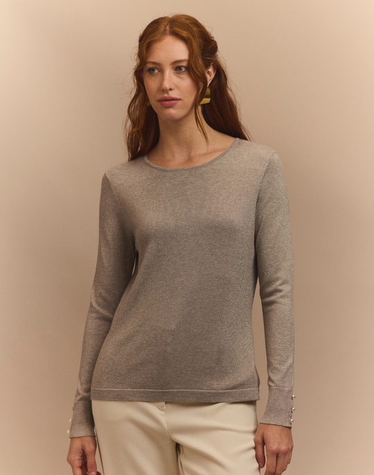 Margarita Long Sleeve Lurex Jewel Neck Sweater