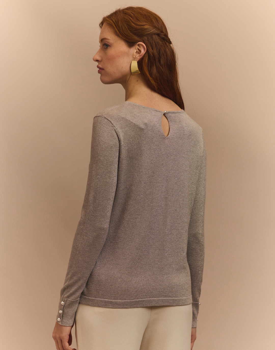 Margarita Long Sleeve Lurex Jewel Neck Sweater