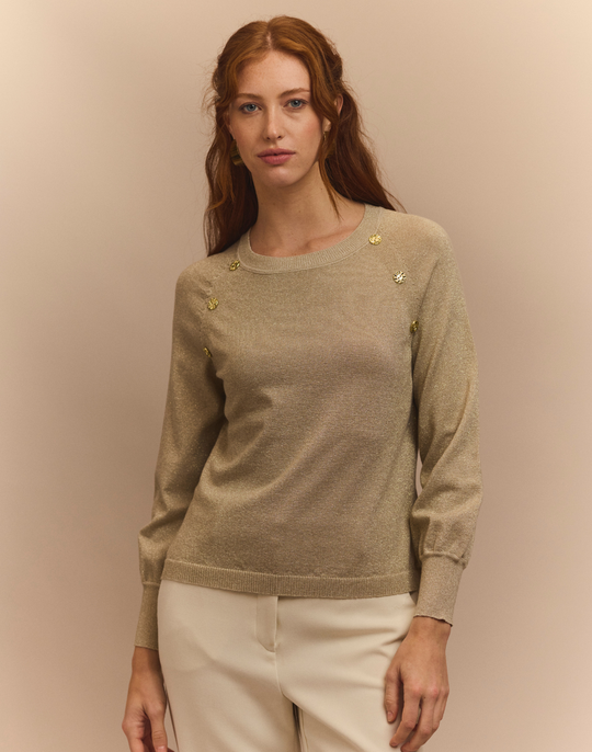 Kaye Long Raglan-Sleeve Lurex Sweater