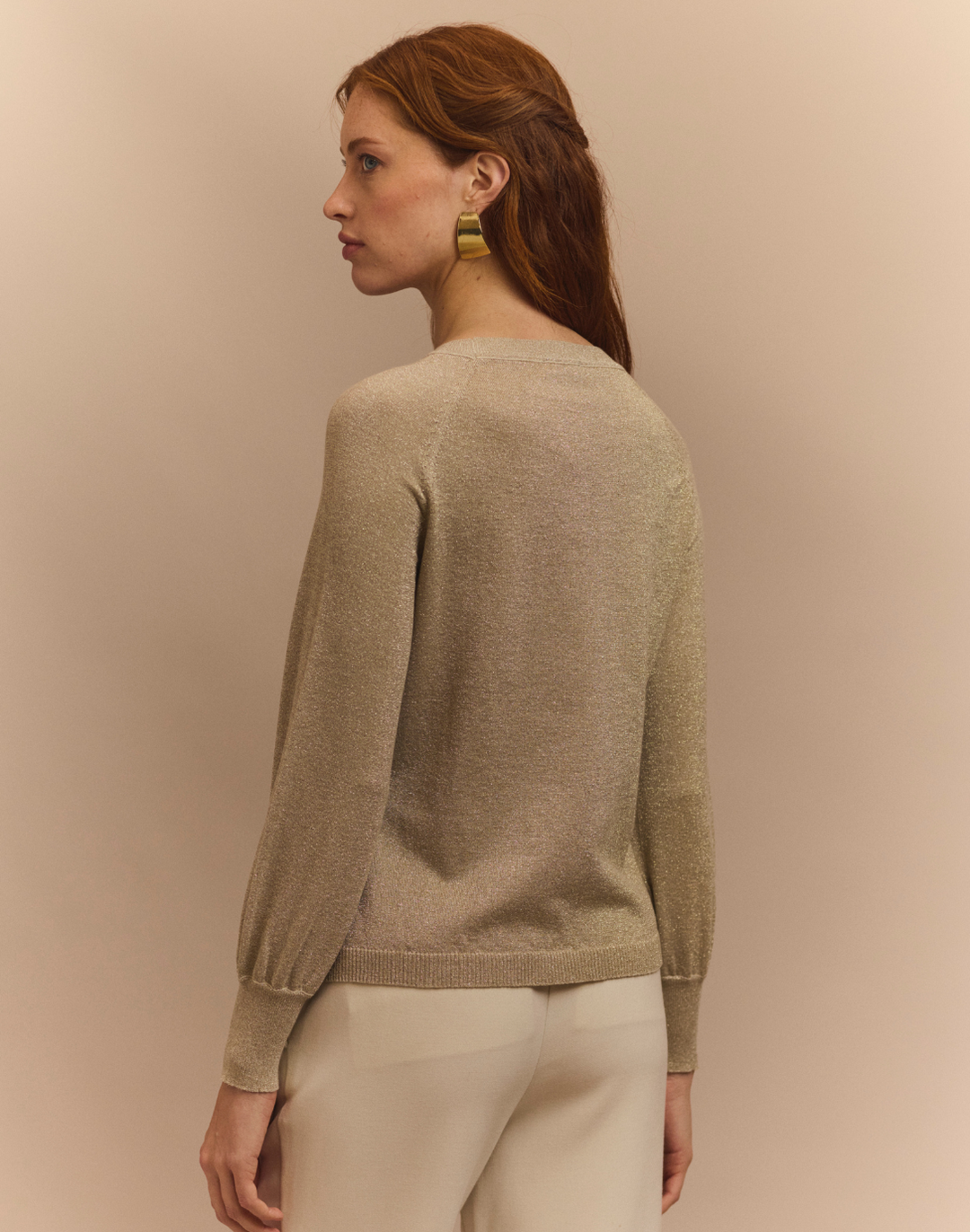 Kaye Long Raglan-Sleeve Lurex Sweater