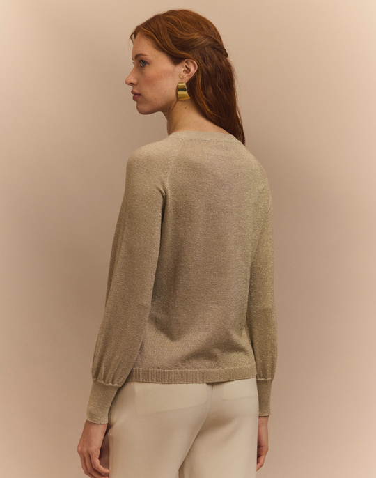 Kaye Long Raglan-Sleeve Lurex Sweater