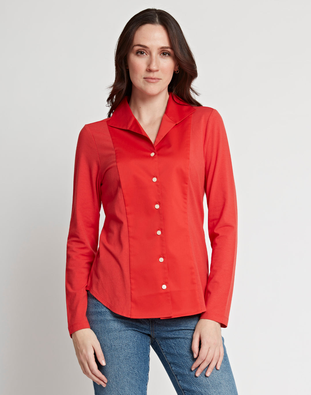 wing collar dress shirt Donna Long Sleeve Wing Collar T Shirt Navy / M