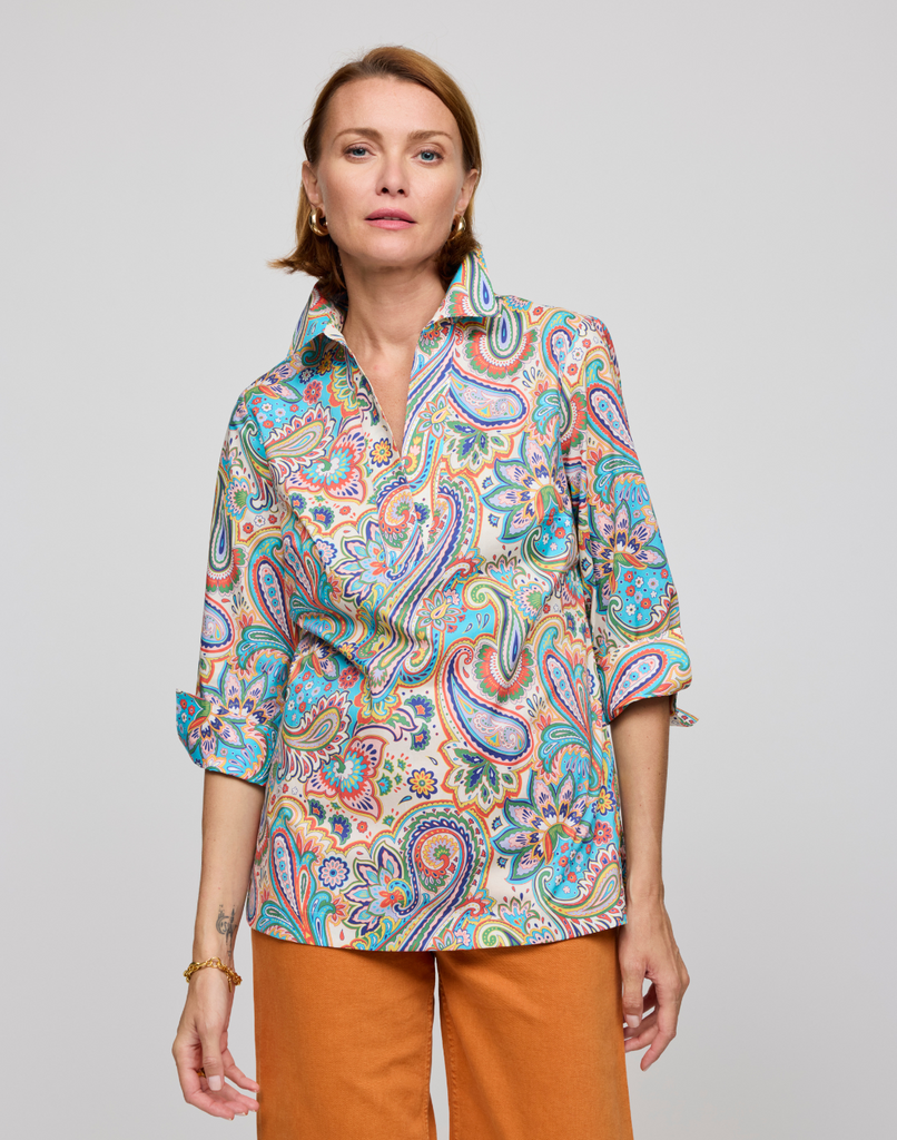 Vicky 3/4 Sleeve Multi Color Paisley Print Top – Hinson Wu