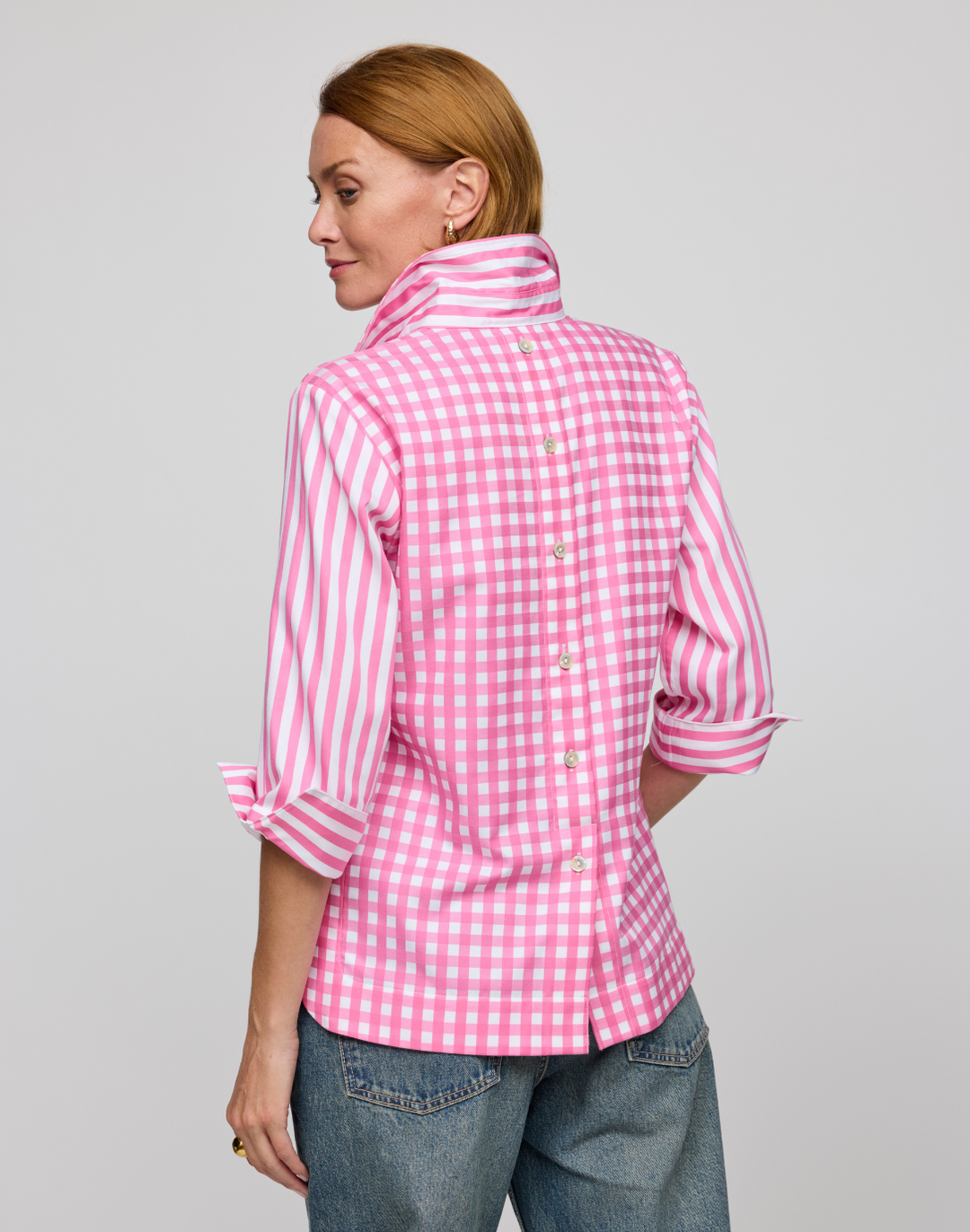 Aileen 3/4 Sleeve Stripe/Gingham White Combo Top – Hinson Wu Aileen 3/4 Sleeve Stripe/Gingham White Combo Top – Hinson Wu
