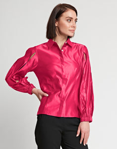 Daniela Long Sleeve Silk Blend Satin Shirt