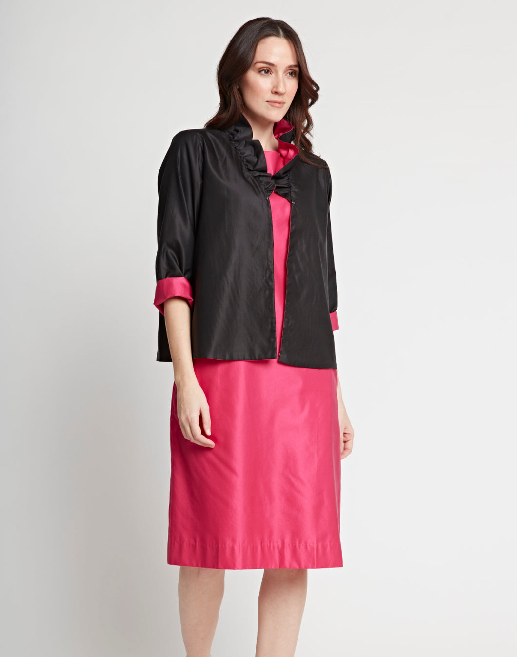 Sandra Reversible 3/4 Sleeve Silk Blend Satin Jacket