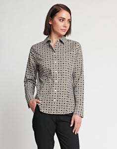 Diane Long Sleeve Geometric Tile Print Fitted Shirt