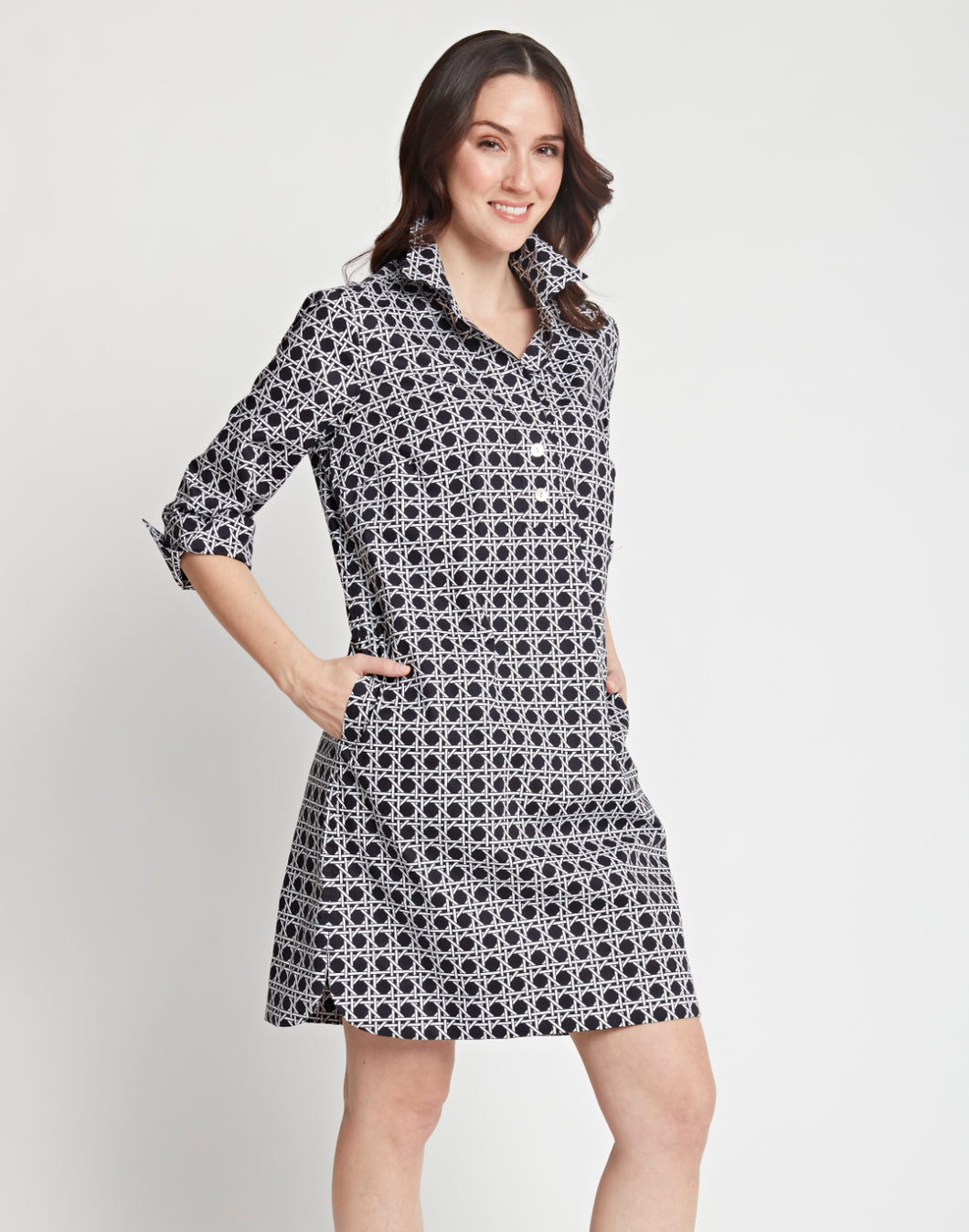 Aileen 3/4 Sleeve Lattice Print Dress