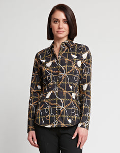 Diane Long Sleeve Chain Motif Print Shirt