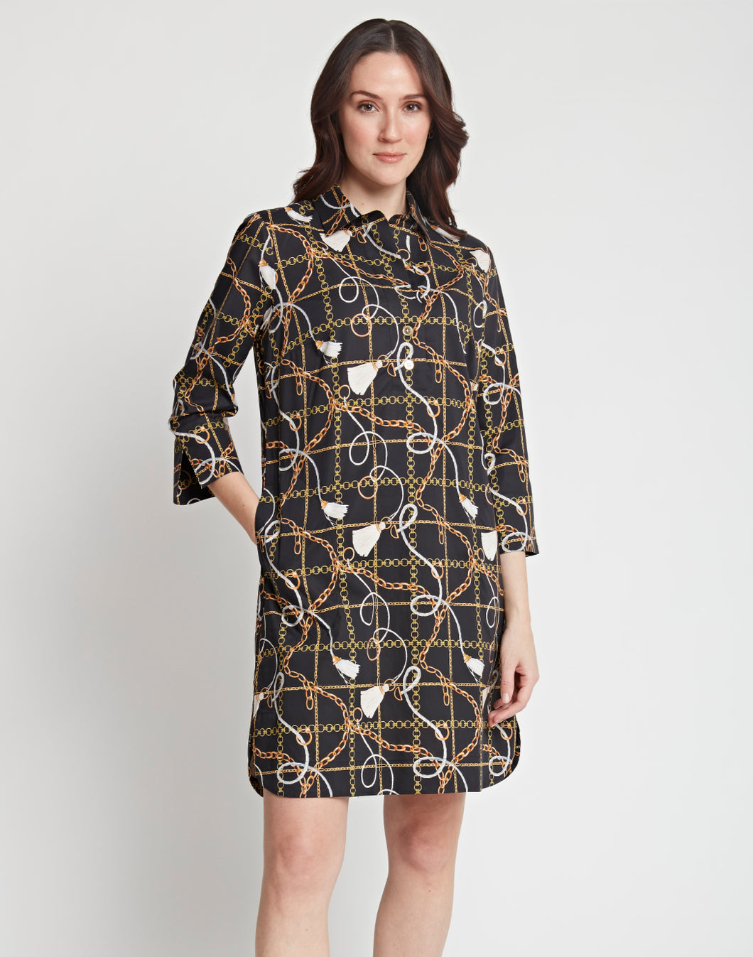 Aileen 3/4 Sleeve Chain Motif Print Dress