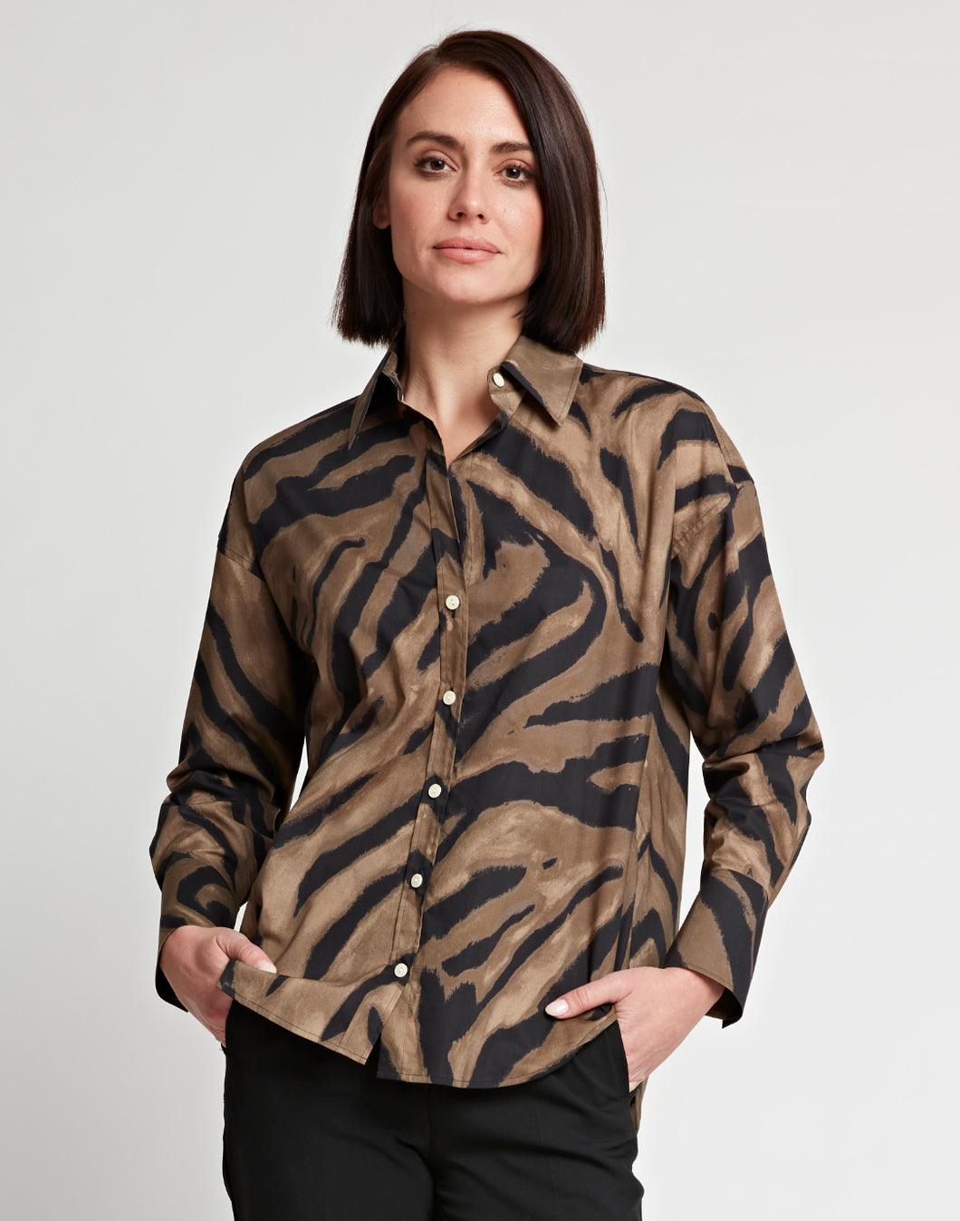 Larissa Long Sleeve Abstract Zebra Shirt
