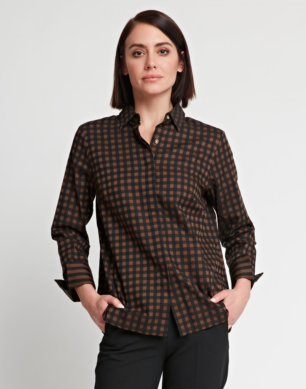 Xena Long Sleeve Black Stripe/Gingham Combo Shirt
