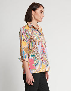Xena 3/4 Sleeve Multi-Colored Paisley Print Shirt