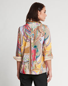 Xena 3/4 Sleeve Multi-Colored Paisley Print Shirt