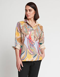 Xena 3/4 Sleeve Multi-Colored Paisley Print Shirt