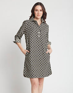 Charlotte 3/4 Sleeve Double Face Geo Dress