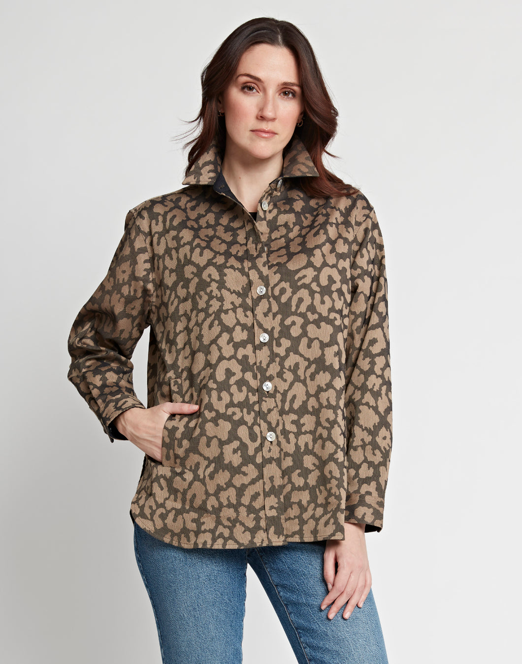 Halsey Long Sleeve Oversized Animal Jacquard Shirt