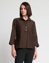 Load image into Gallery viewer, Aileen 3/4 Sleeve Black Stripe/Gingham Combo Top